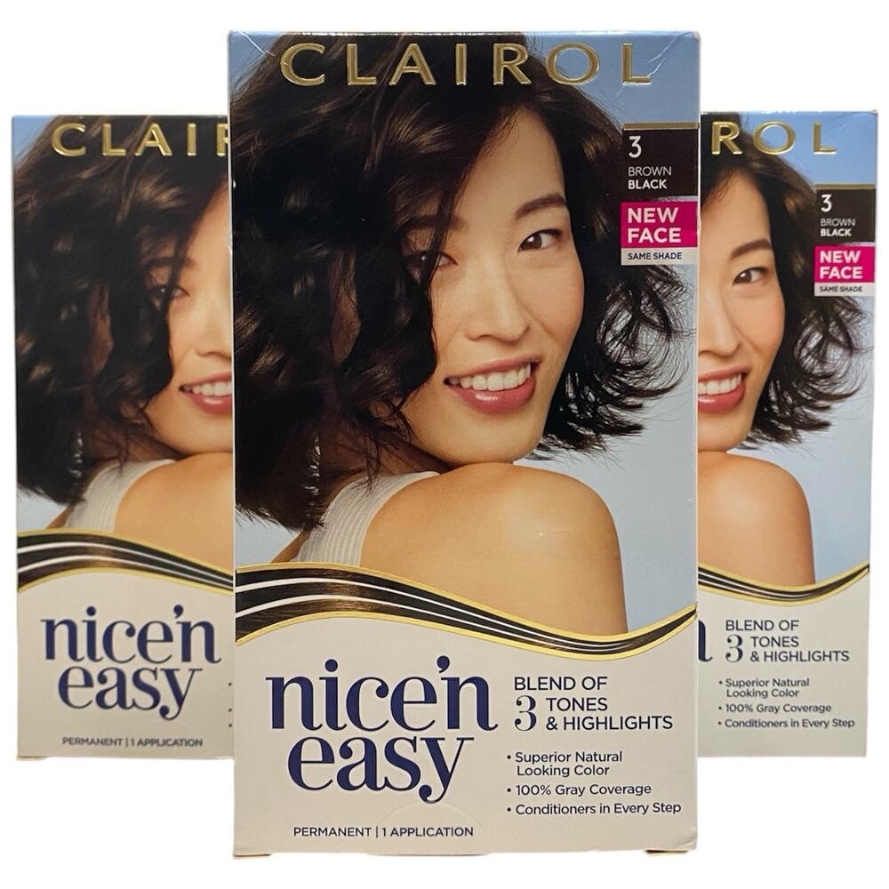 Clairol Nice'n Easy Permanent Hair Dye 3 Brown Black Hair Color, Pack of 3